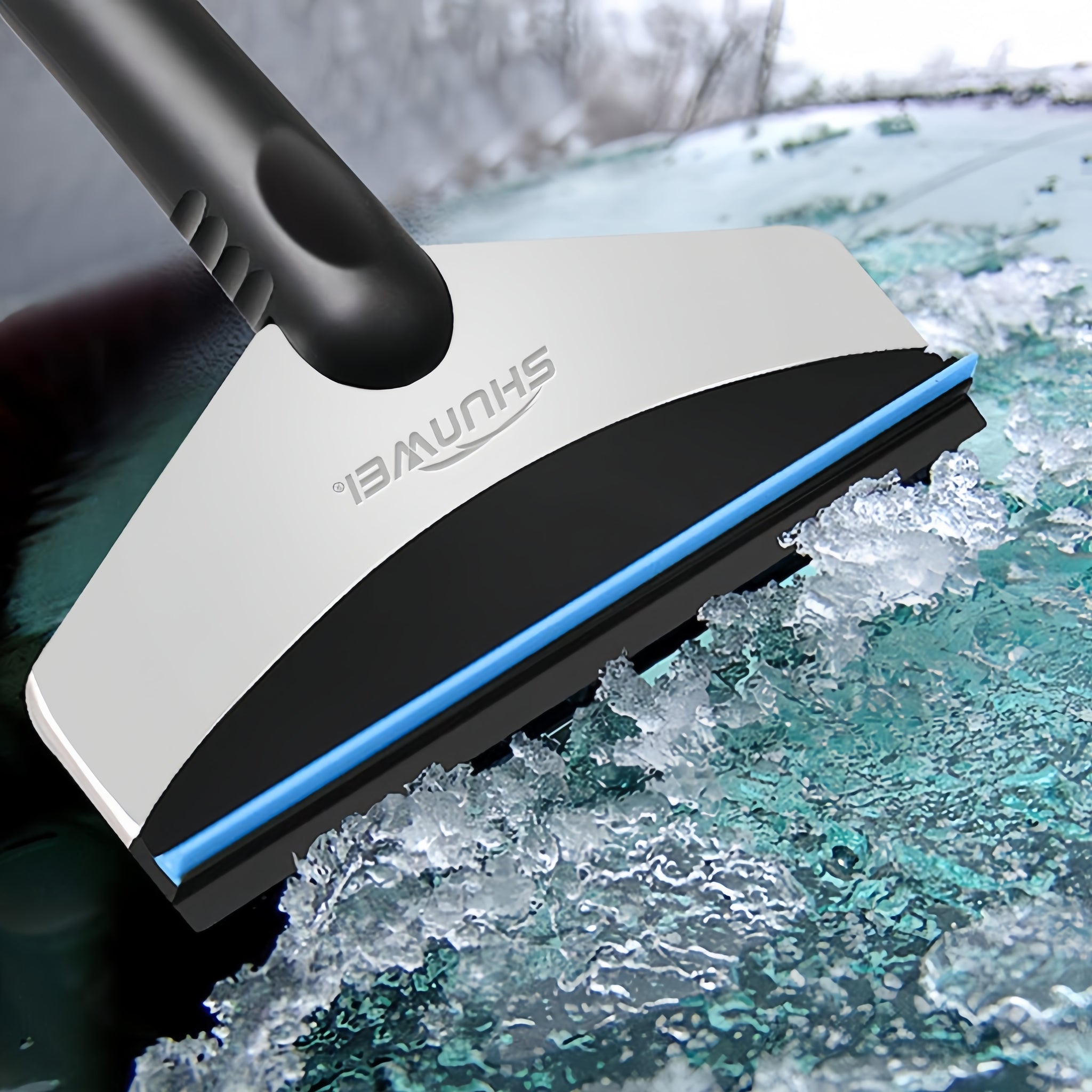 Wide Handle Ice Scraper Stainless Steel Snow Removal Tool TPR Snow Shovel for Car Windows No Power Required SD3107
